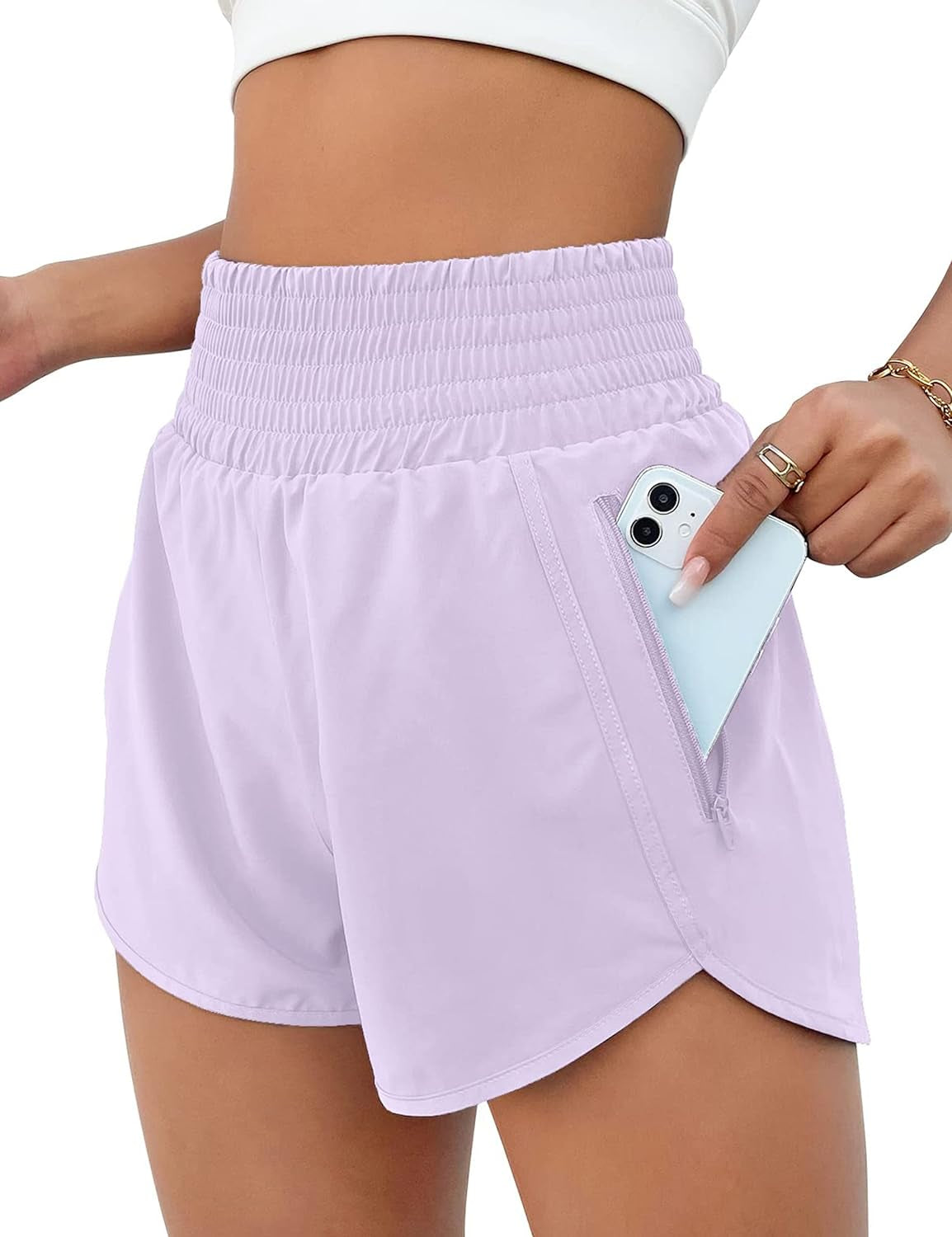 Women'S Athletic Shorts High Waisted Running Shorts Pocket Sporty Short Gym Elastic Workout Shorts