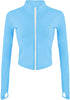 Womens Cropped Slim Athletic Yoga Workout Track Sports Zip up Jacket with Thumb Holes