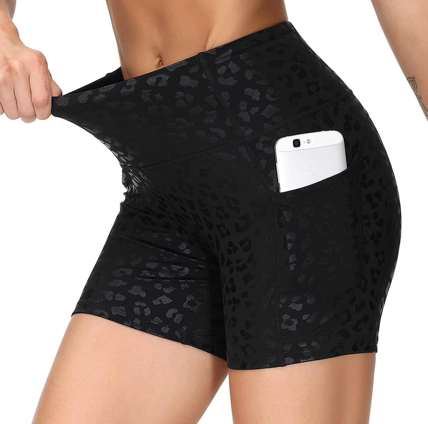 High Waist Yoga Shorts for Women'S Tummy Control Fitness Athletic Workout Running Shorts with Deep Pockets