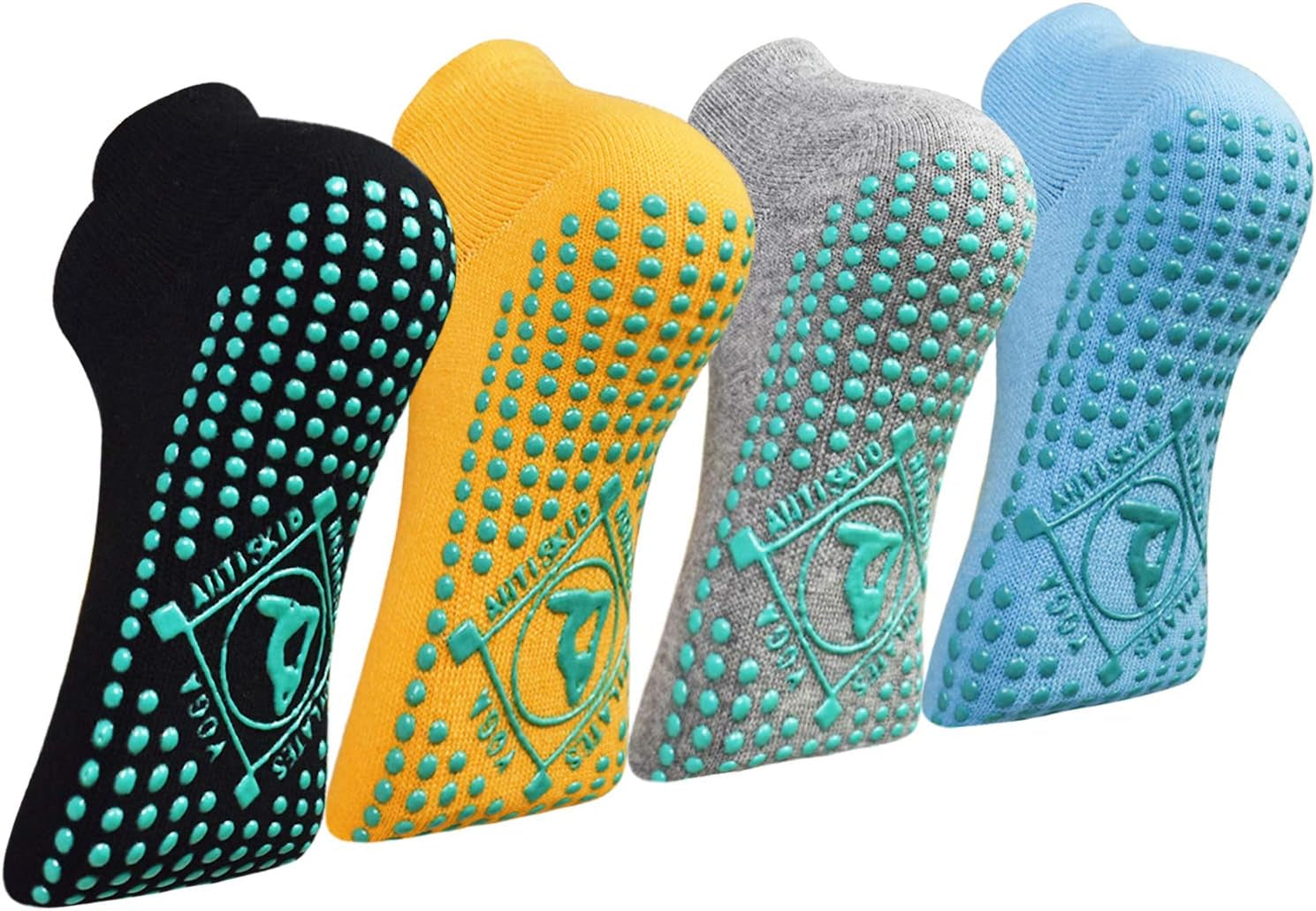 Pilates Yoga Non Slip Grips Socks 4 Pairs Sticky Ballet Workout Hospital Socks for Ladies