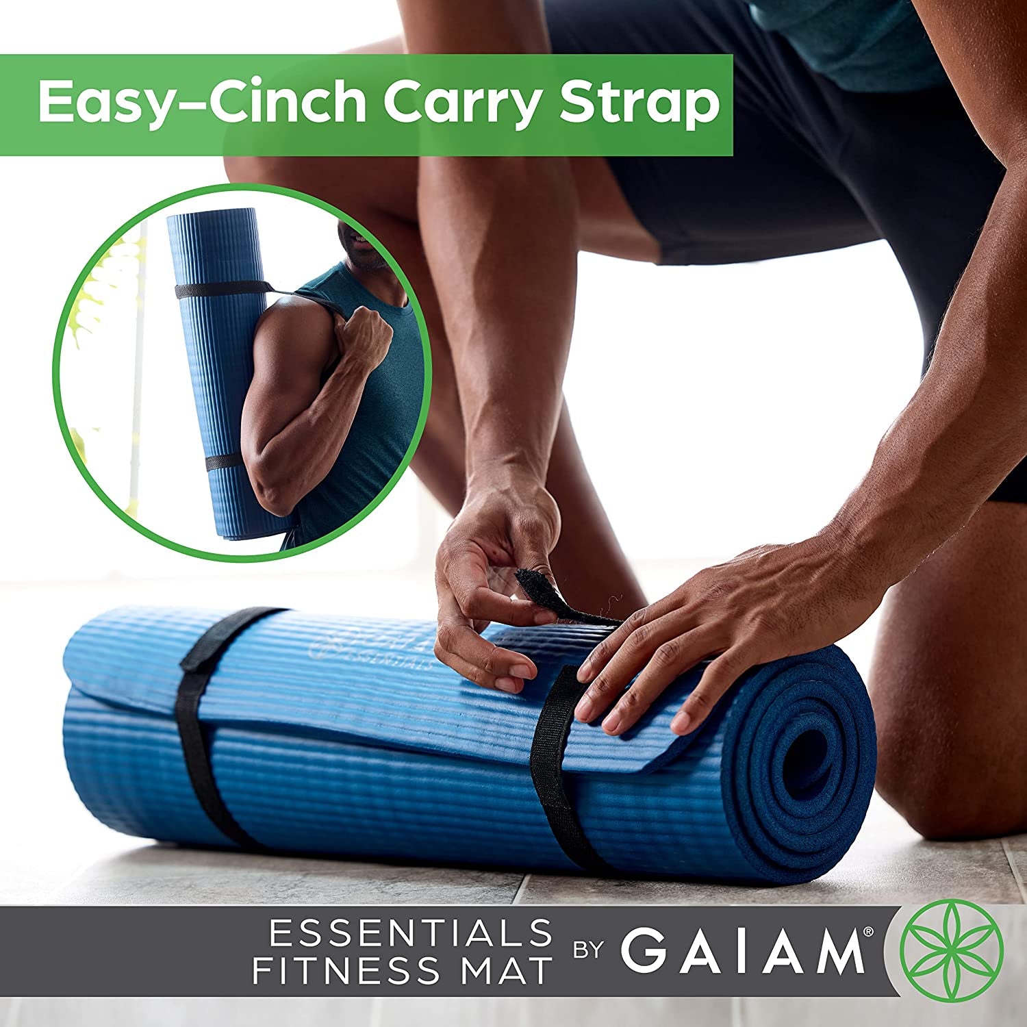 Essentials Thick Yoga Mat Fitness & Exercise Mat with Easy-Cinch Yoga Mat Carrier Strap, 72"L X 24"W X 2/5 Inch Thick