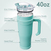 40Oz Tumbler with Handle and Straw Lid Double Wall Vacuum Insulated Stainless Steel Travel Mug Tumbler Resuable Leak-Proof Water Bottle for Iced Coffee Mother'S Day Gifts (Seafoam)