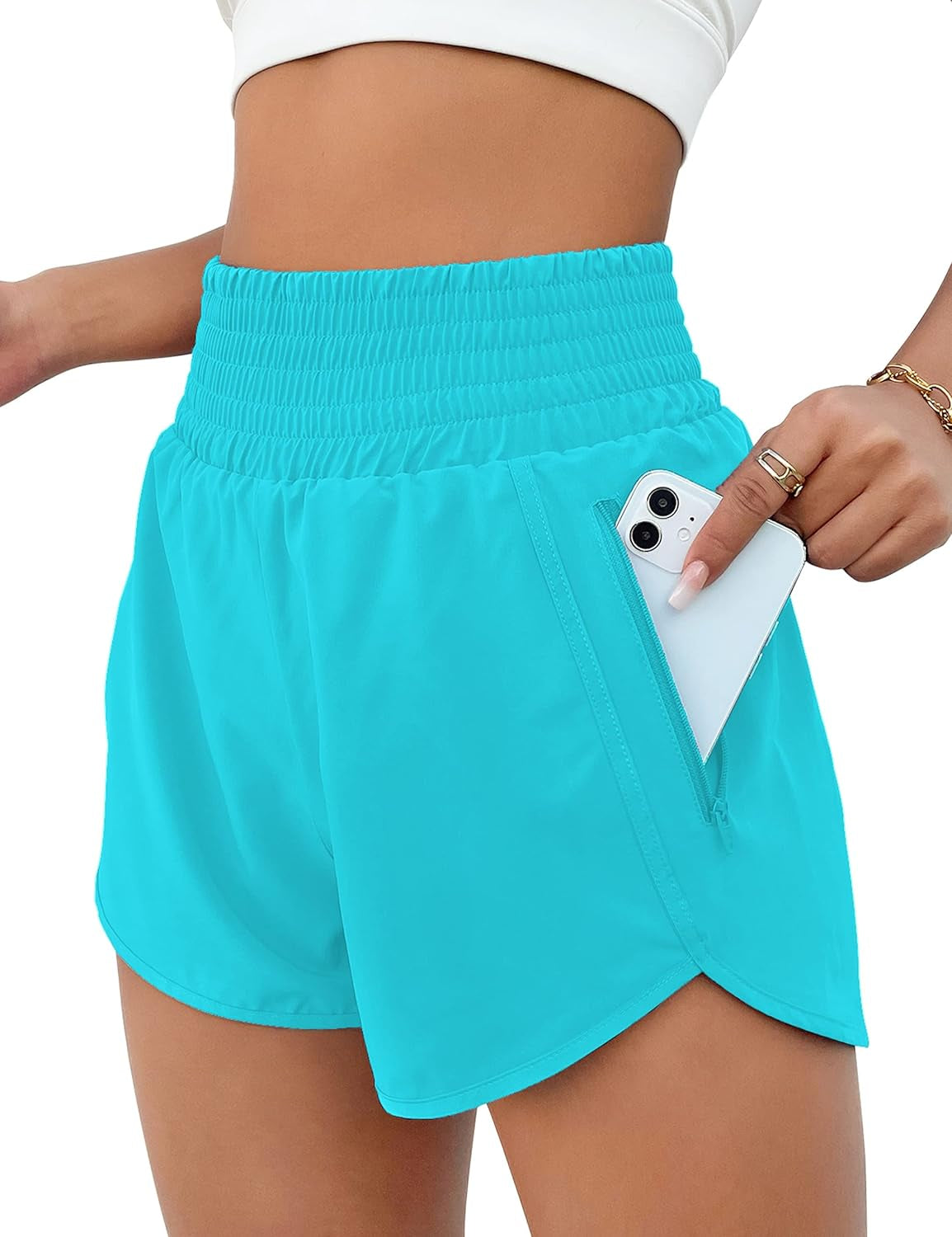 Women'S Athletic Shorts High Waisted Running Shorts Pocket Sporty Short Gym Elastic Workout Shorts