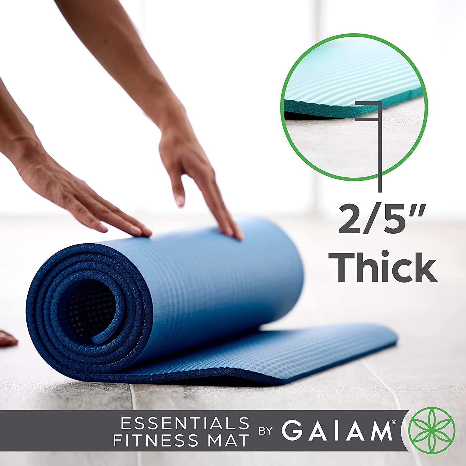 Essentials Thick Yoga Mat Fitness & Exercise Mat with Easy-Cinch Yoga Mat Carrier Strap, 72"L X 24"W X 2/5 Inch Thick