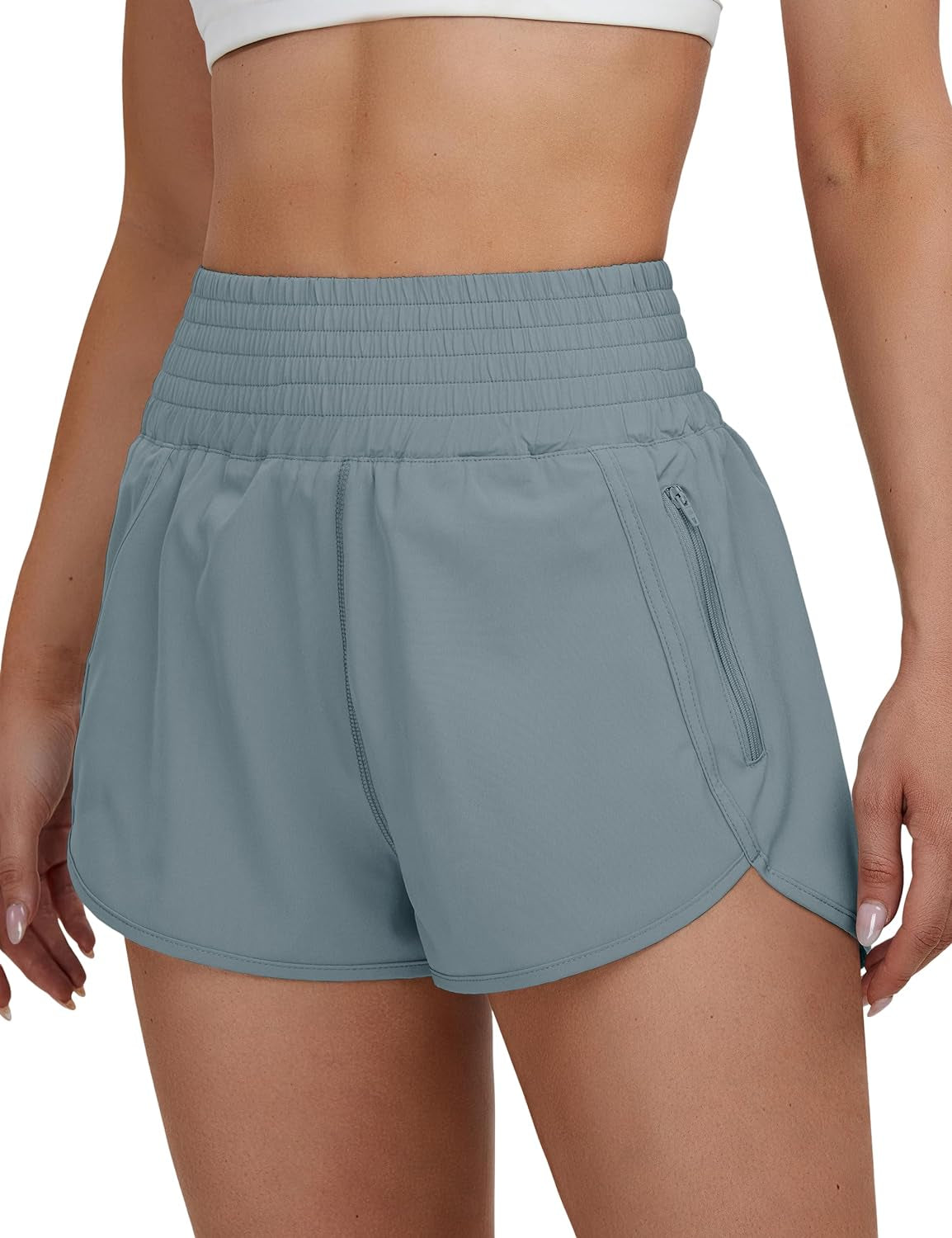 Women'S Athletic Shorts High Waisted Running Shorts Pocket Sporty Short Gym Elastic Workout Shorts