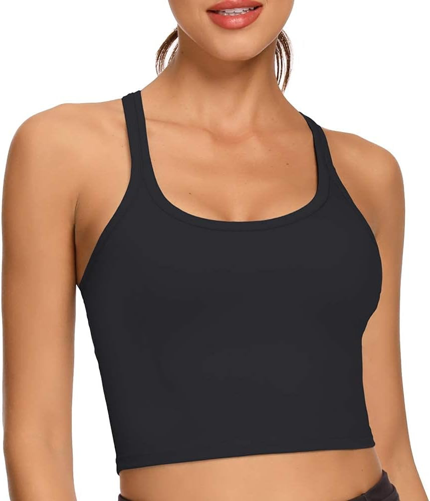 Workout Crop Tops for Women Athletic Tank Tops with Built in Bra Supportive Sports Bra